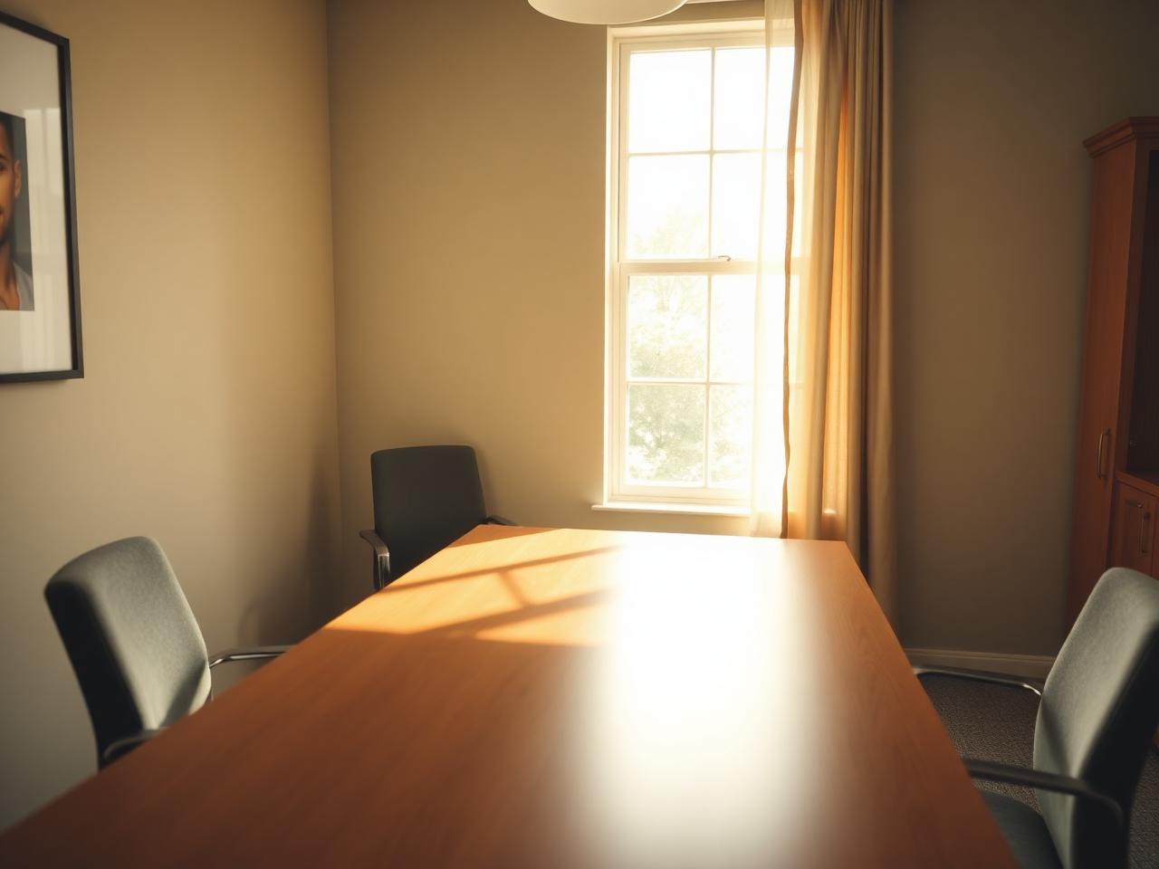 A quiet, sunlit mediation room